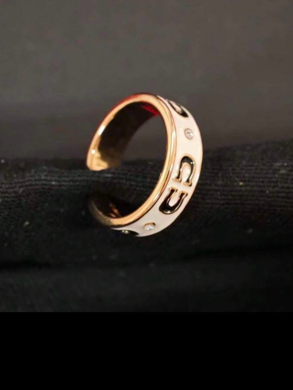 Gold & White and Black CC Enamel Open Band Ring